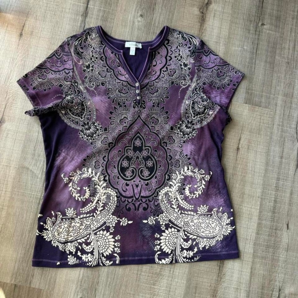Y2K Dressbarn Henley Women's Plus Size 2X Purple Fairycore Paisley Indie Boho - Picture 8 of 8
